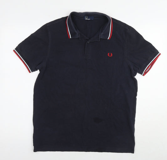 Fred Perry Mens Blue Cotton Polo Size L Collared Pullover