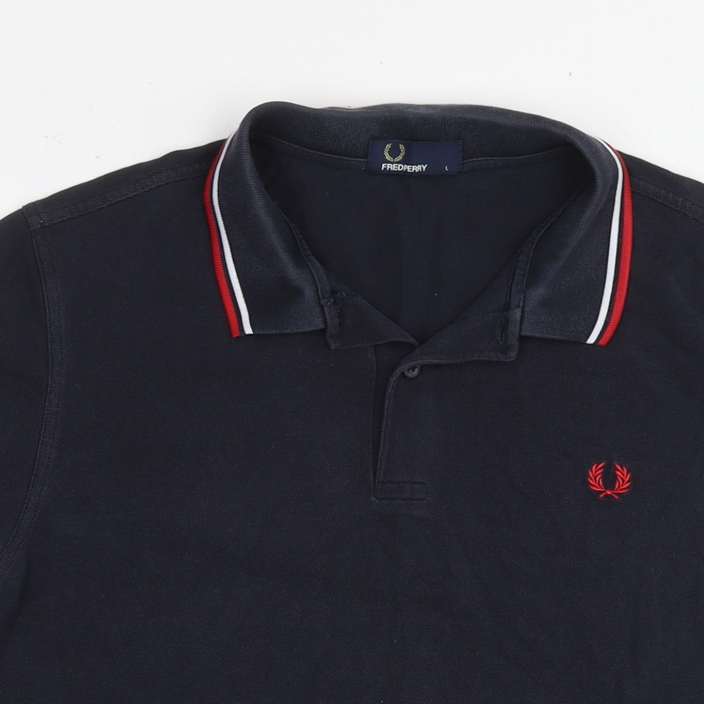 Fred Perry Mens Blue Cotton Polo Size L Collared Pullover