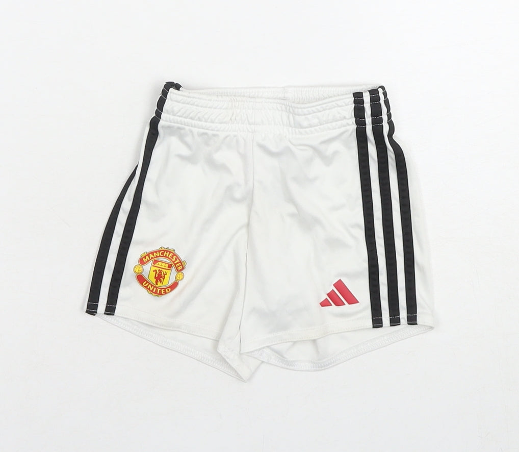 adidas Boys White Polyester Jogger Trousers Size 12-18 Months Pullover - Manchester United Shorts