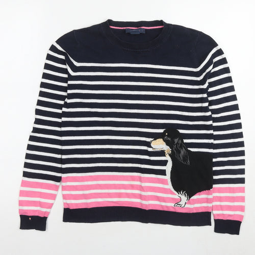 Oasis Womens Blue Round Neck Striped Cotton Pullover Jumper Size S - Dog