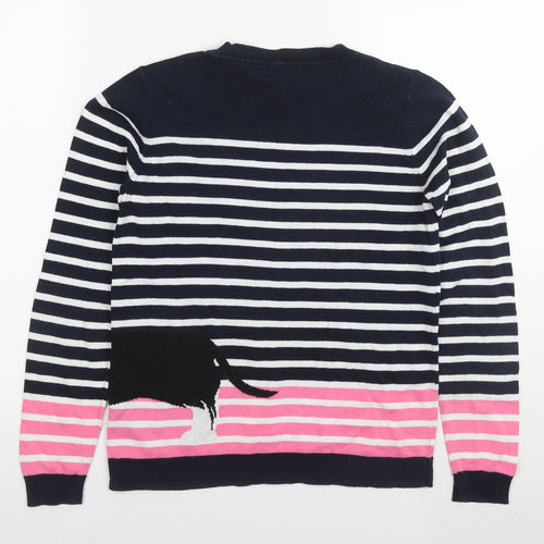 Oasis Womens Blue Round Neck Striped Cotton Pullover Jumper Size S - Dog
