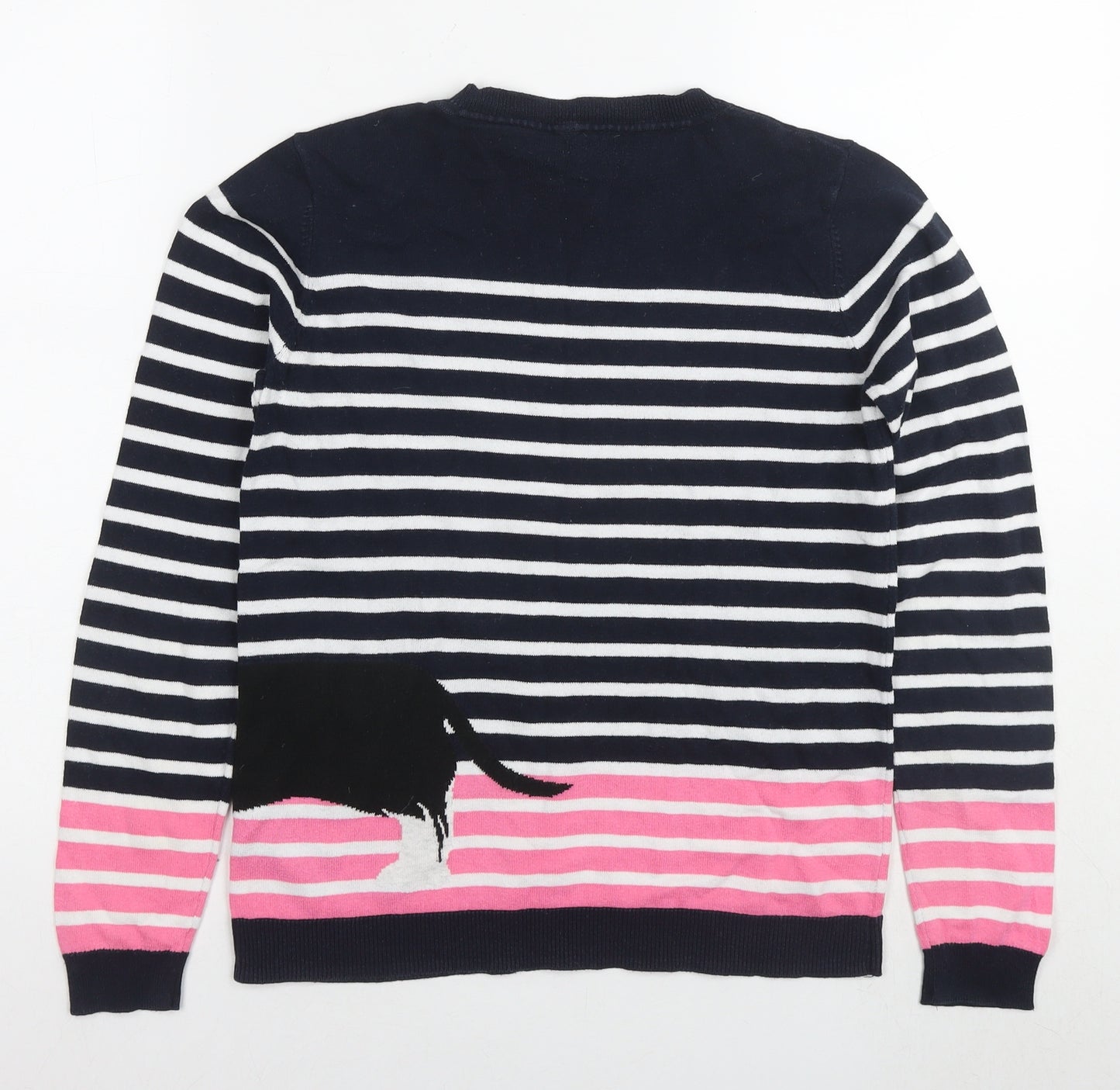 Oasis Womens Blue Round Neck Striped Cotton Pullover Jumper Size S - Dog