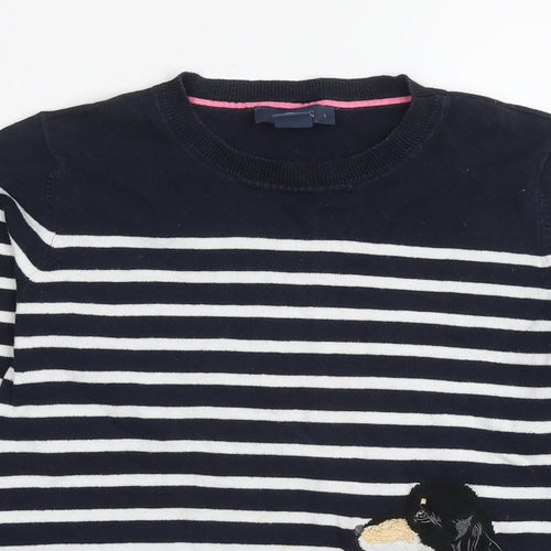 Oasis Womens Blue Round Neck Striped Cotton Pullover Jumper Size S - Dog