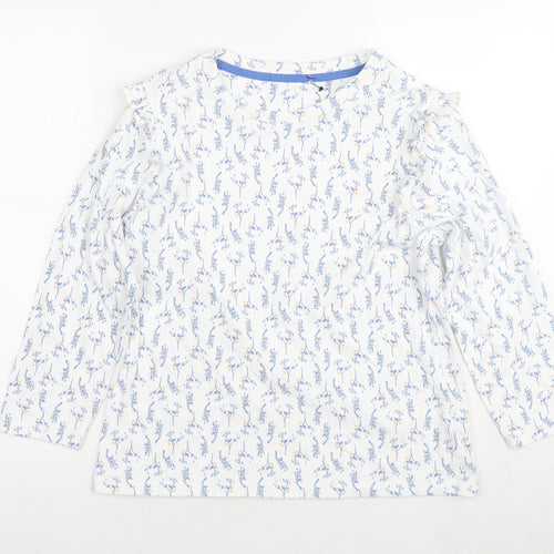 White Stuff Womens White Floral Cotton Basic T-Shirt Size 10 Round Neck