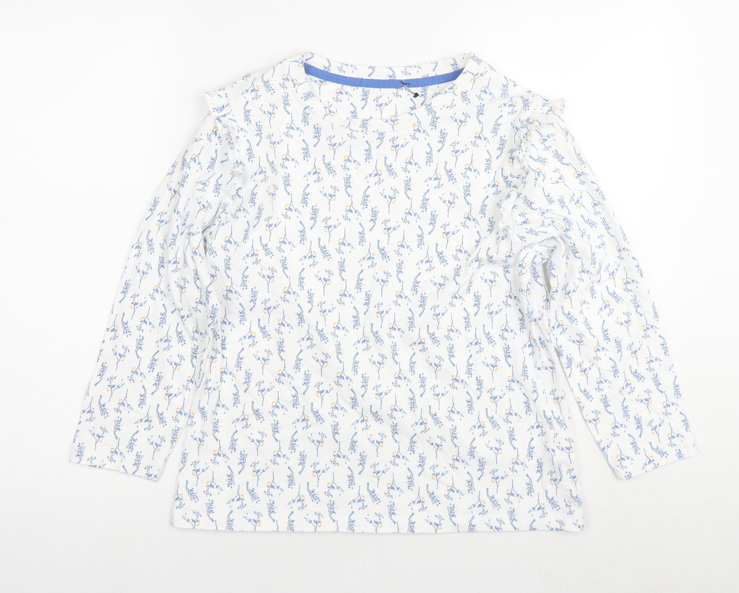 White Stuff Womens White Floral Cotton Basic T-Shirt Size 10 Round Neck