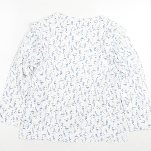 White Stuff Womens White Floral Cotton Basic T-Shirt Size 10 Round Neck