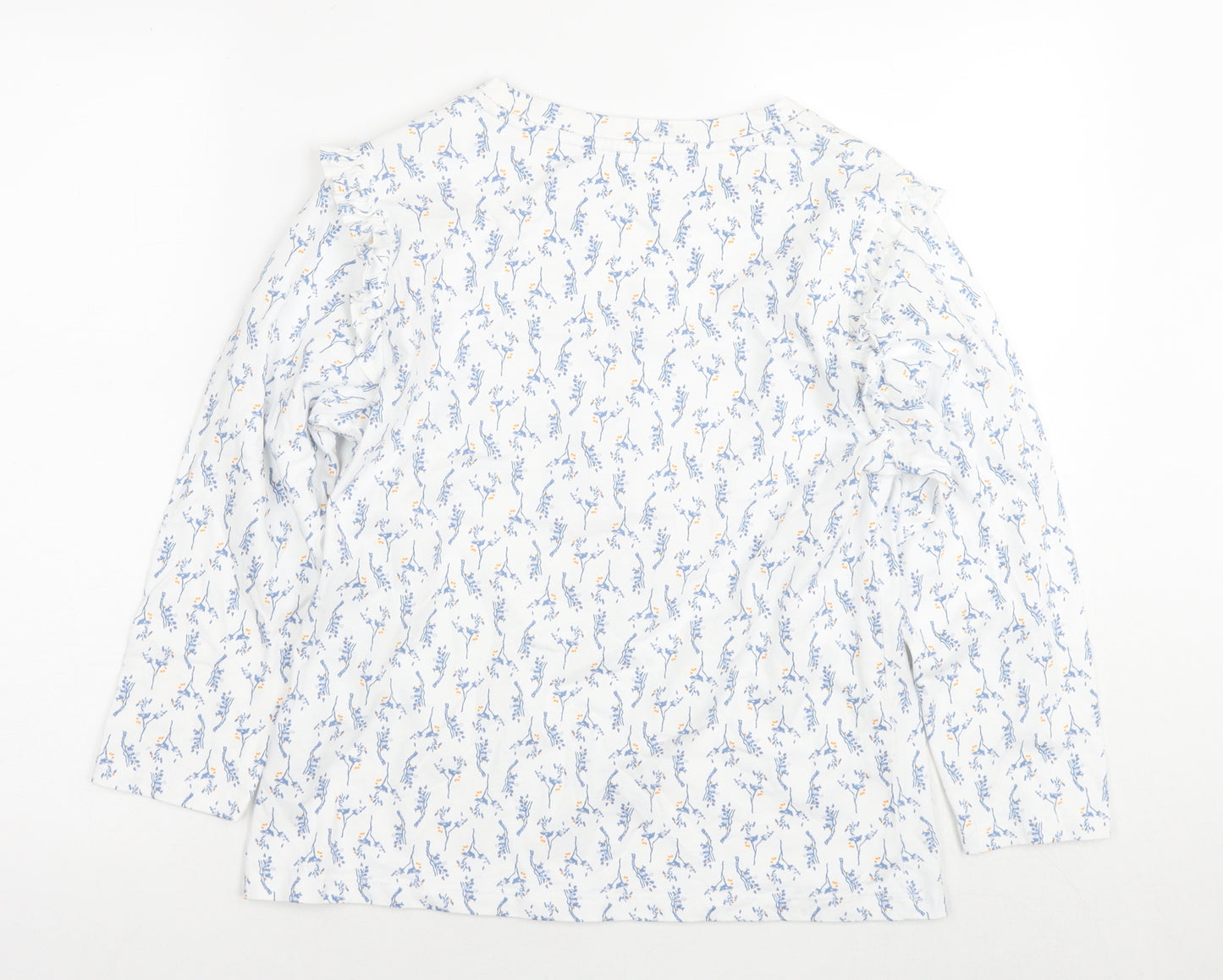 White Stuff Womens White Floral Cotton Basic T-Shirt Size 10 Round Neck