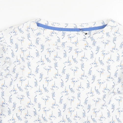 White Stuff Womens White Floral Cotton Basic T-Shirt Size 10 Round Neck