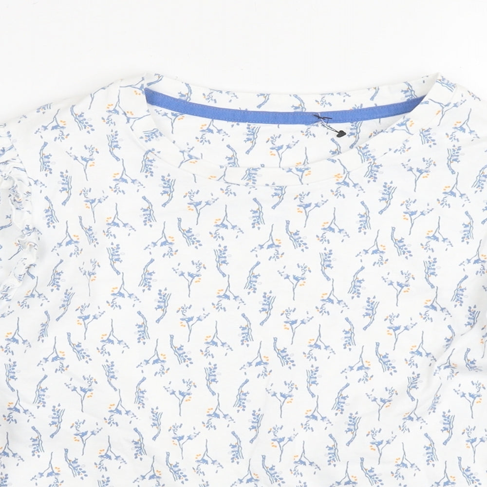 White Stuff Womens White Floral Cotton Basic T-Shirt Size 10 Round Neck