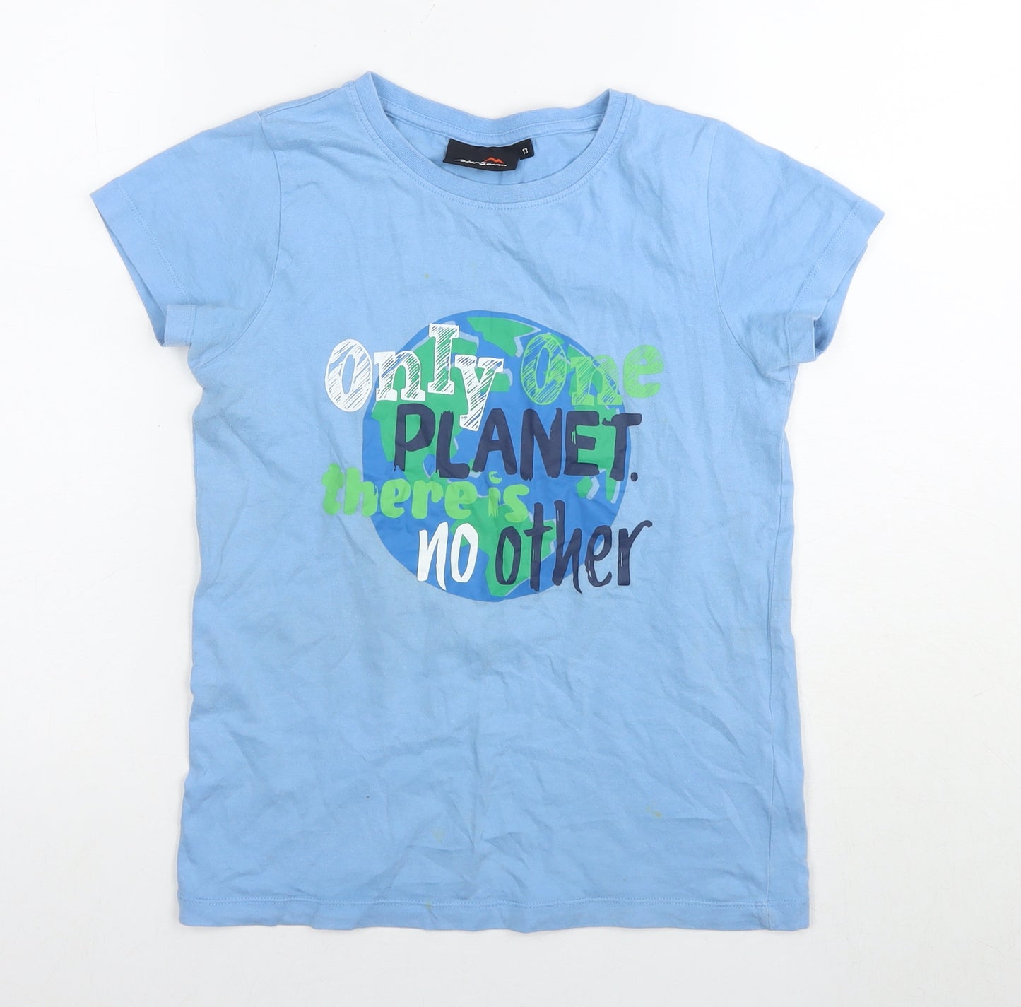 Peter Storm Boys Blue Cotton Basic T-Shirt Size 13 Years Round Neck Pullover - Only one planet no other