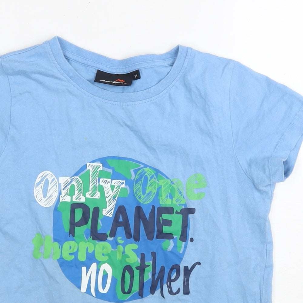Peter Storm Boys Blue Cotton Basic T-Shirt Size 13 Years Round Neck Pullover - Only one planet no other