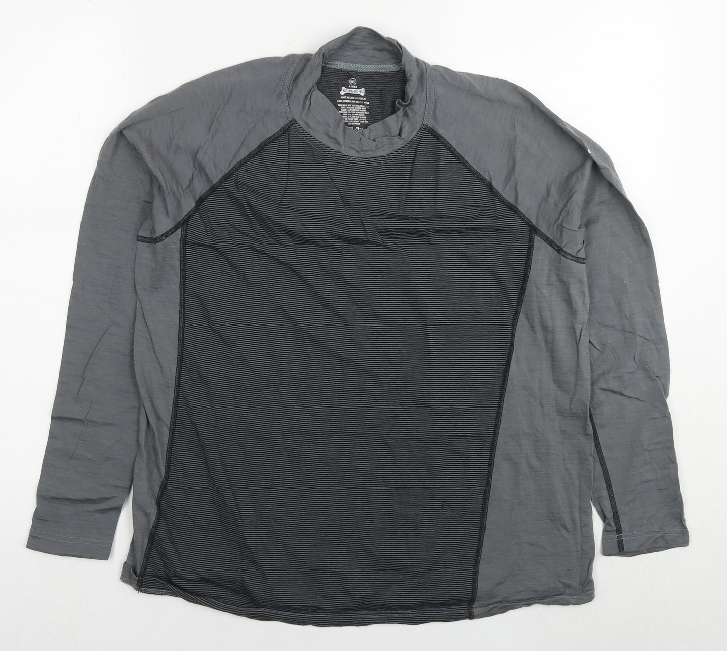 Driza-Bone Womens Grey Striped Cotton Basic T-Shirt Size 2XL Round Neck