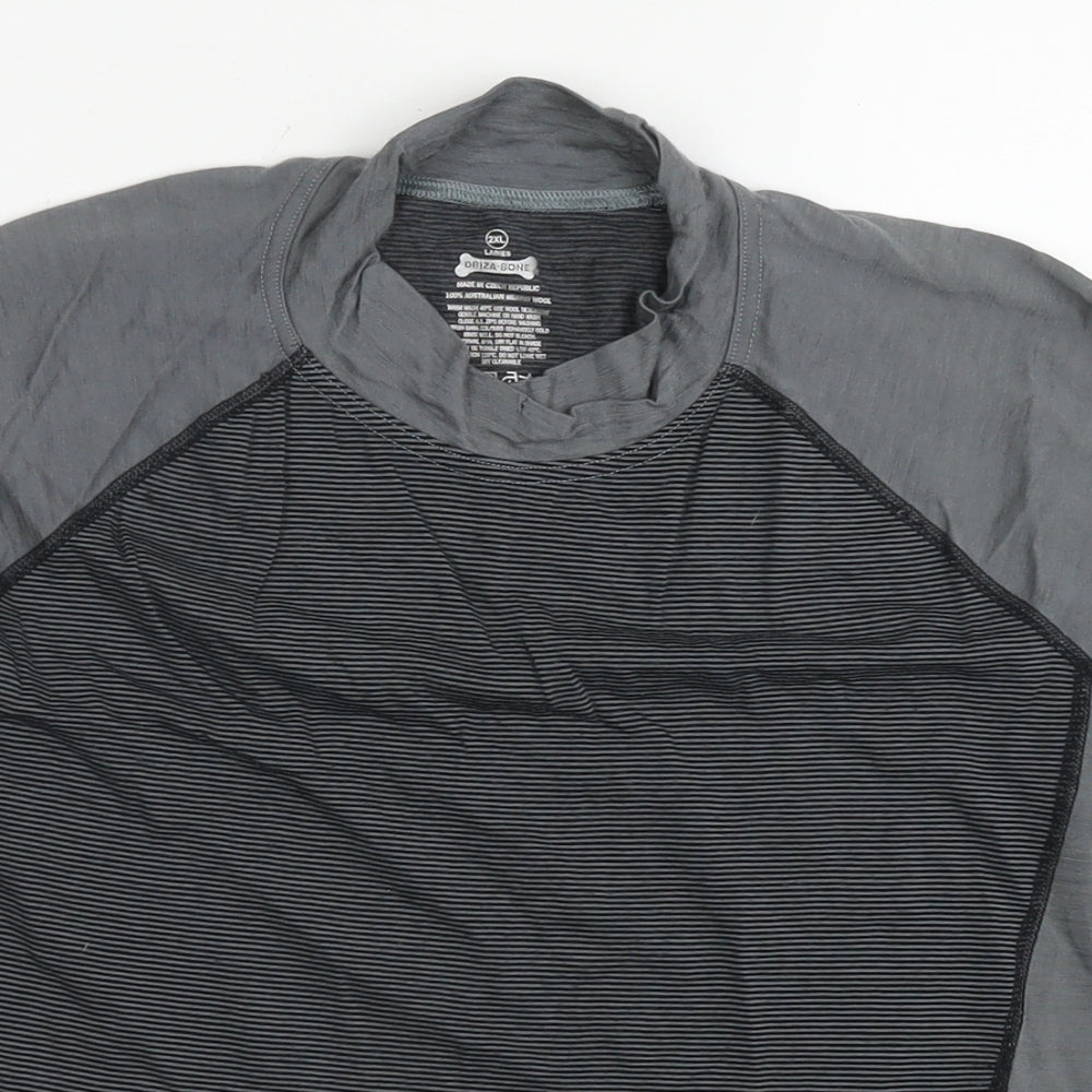 Driza-Bone Womens Grey Striped Cotton Basic T-Shirt Size 2XL Round Neck