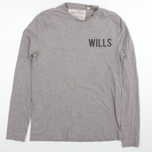 Jack Wills Mens Grey Cotton T-Shirt Size XS Round Neck - Logo British Flag
