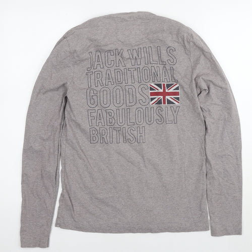 Jack Wills Mens Grey Cotton T-Shirt Size XS Round Neck - Logo British Flag