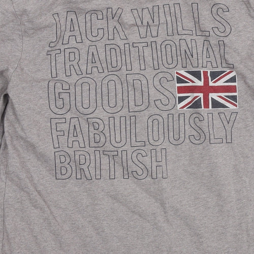 Jack Wills Mens Grey Cotton T-Shirt Size XS Round Neck - Logo British Flag