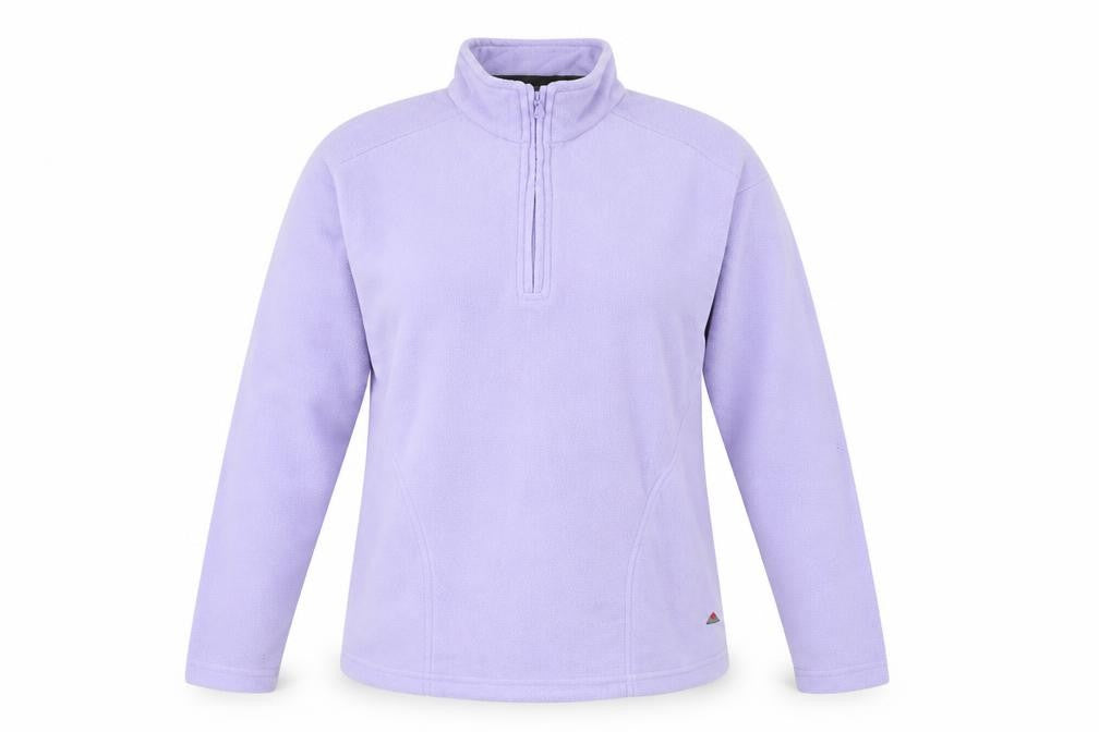 Front view of Wynnster women’s purple 100% polyester pullover sweatshirt, size UK 14, zip