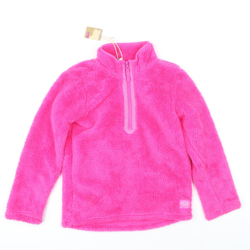 Joules Girls Pink 100% Polyester Henley Sweatshirt Size 7-8 Years Zip