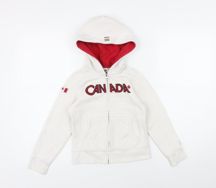 Canada Girls White Cotton Full Zip Hoodie Size 6 Years Zip - Canada