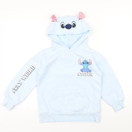 Disney Girls Blue Cotton Pullover Hoodie Size 7-8 Years Pullover - Stitch Stay weird