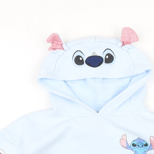 Disney Girls Blue Cotton Pullover Hoodie Size 7-8 Years Pullover - Stitch Stay weird
