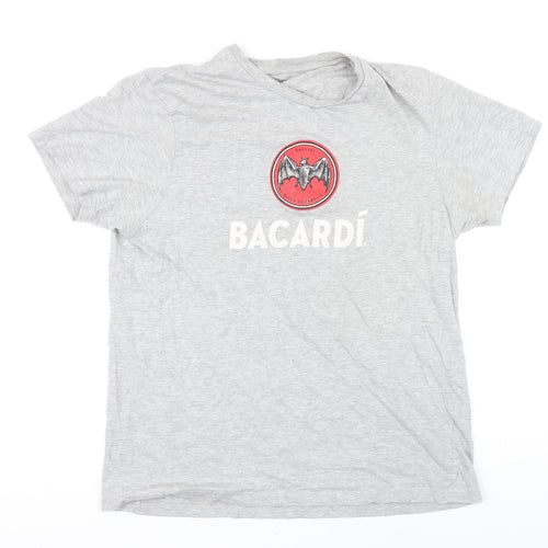 Bacardi Mens Grey Cotton T-Shirt Size L Round Neck - Bacardi