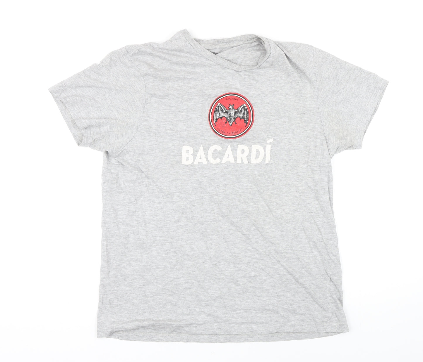 Bacardi Mens Grey Cotton T-Shirt Size L Round Neck - Bacardi