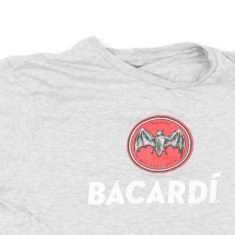 Bacardi Mens Grey Cotton T-Shirt Size L Round Neck - Bacardi