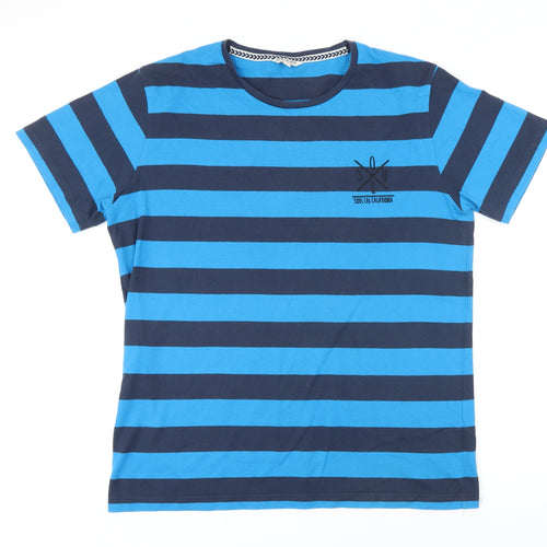 SoulCal&Co Mens Blue Striped Cotton T-Shirt Size XL Round Neck - Soul Cal California