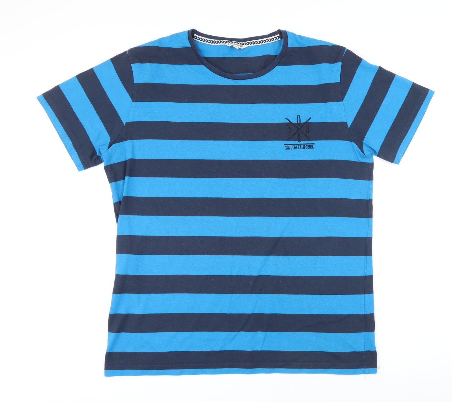 SoulCal&Co Mens Blue Striped Cotton T-Shirt Size XL Round Neck - Soul Cal California