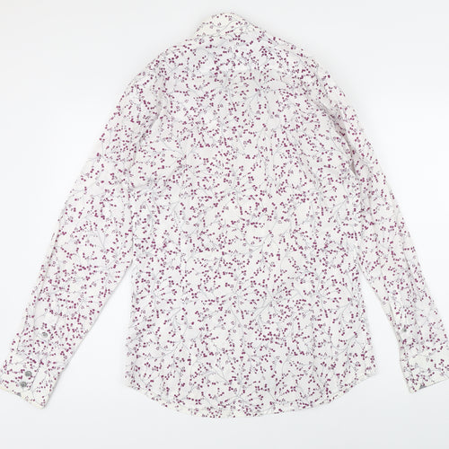 Curtis Brandon Mens White Floral Cotton Blend Button-Up Size S Collared Button