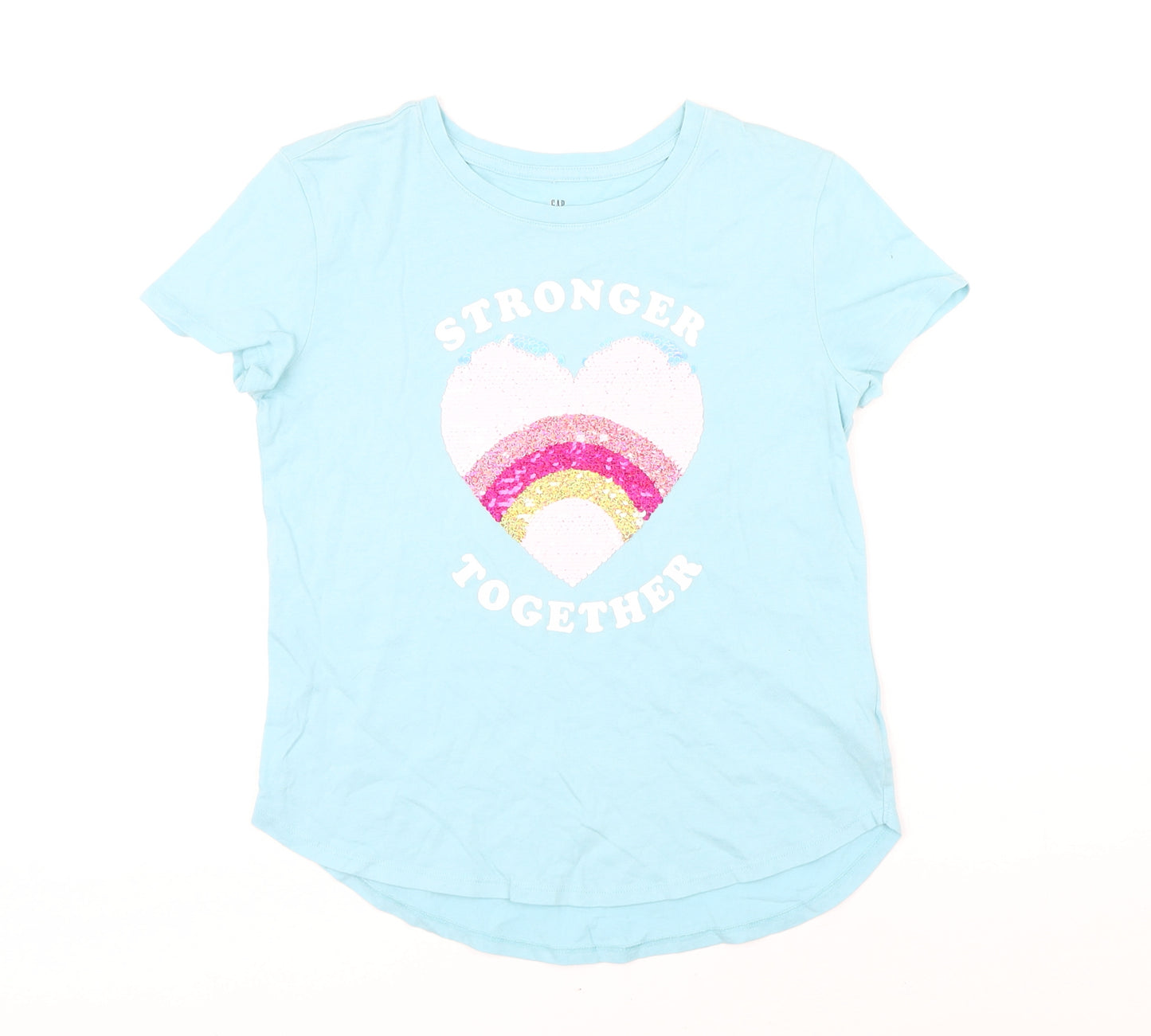 Gap Girls Blue 100% Cotton Basic T-Shirt Size XL Round Neck Pullover - Stronger together