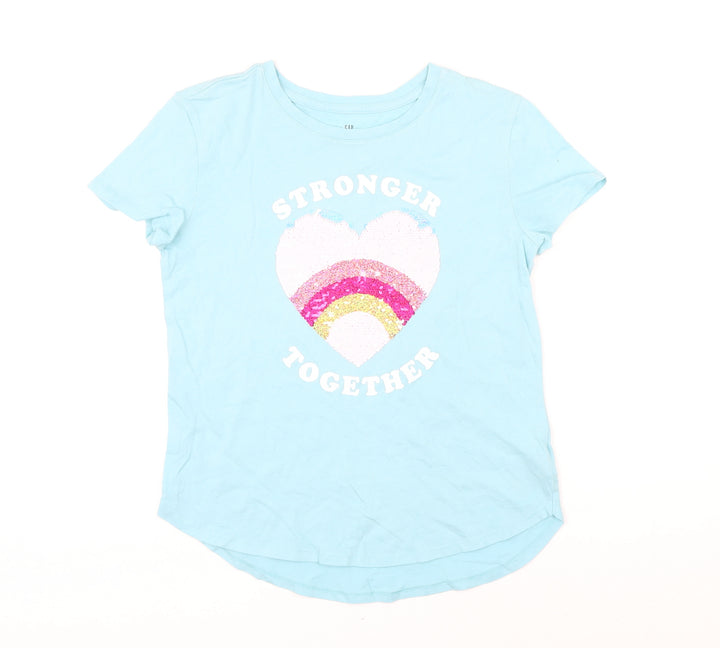 Gap Girls Blue 100% Cotton Basic T-Shirt Size XL Round Neck Pullover - Stronger together
