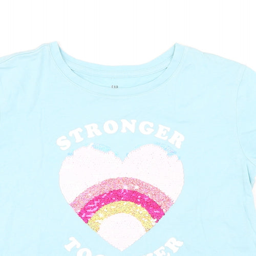 Gap Girls Blue 100% Cotton Basic T-Shirt Size XL Round Neck Pullover - Stronger together