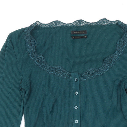 Urban Outfitters Womens Green Scoop Neck Polyester Cardigan Jumper Size S - lace trims