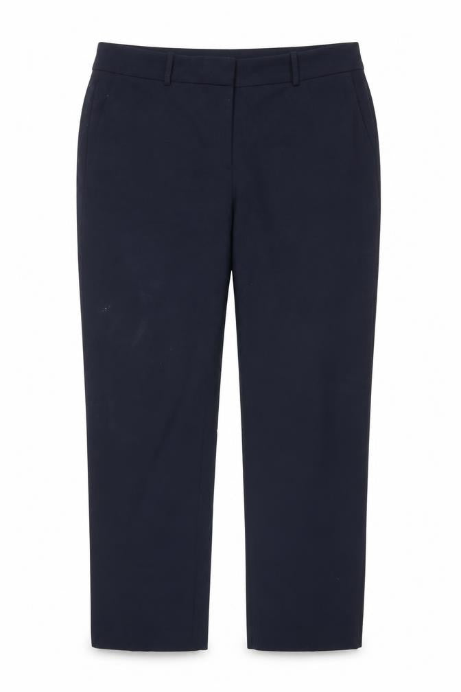 Front view of AnneTaylor women’s blue polyester trousers, size UK 12, 29-inch leg regular zip