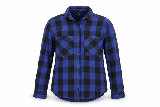 Front view of Mango women’s blue check 100% cotton basic blouse, size XS, collared