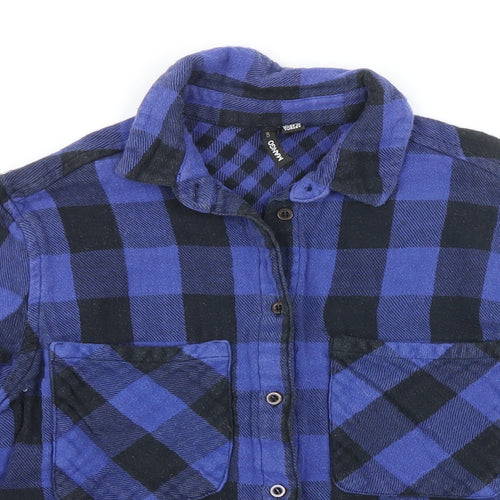 Mango Womens Blue Check 100% Cotton Basic Blouse Size XS Collared