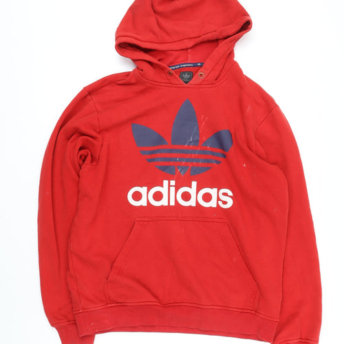 Addidas Mens Red Herringbone Cotton Pullover Hoodie Size M