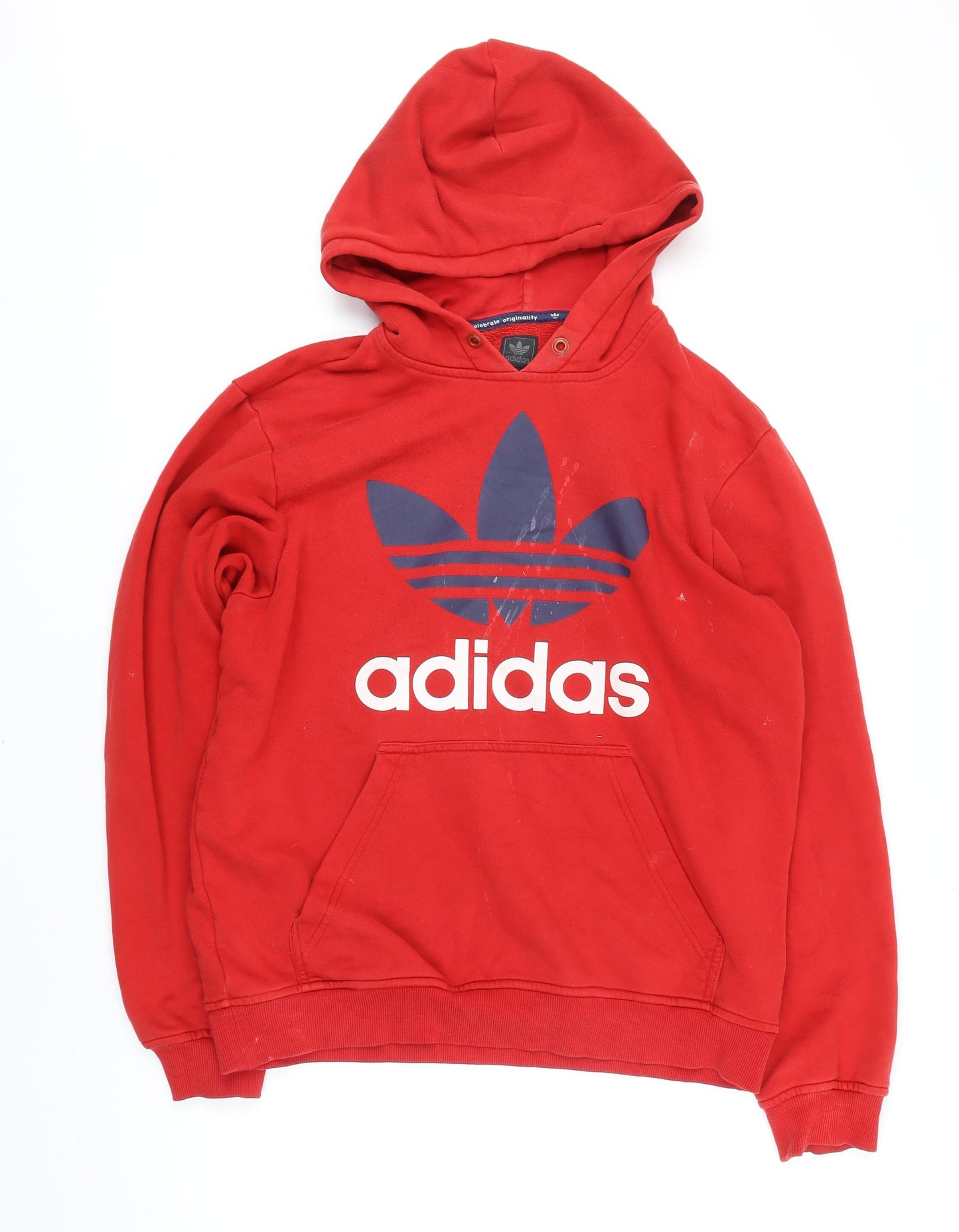 Addidas Mens Red Herringbone Cotton Pullover Hoodie Size M