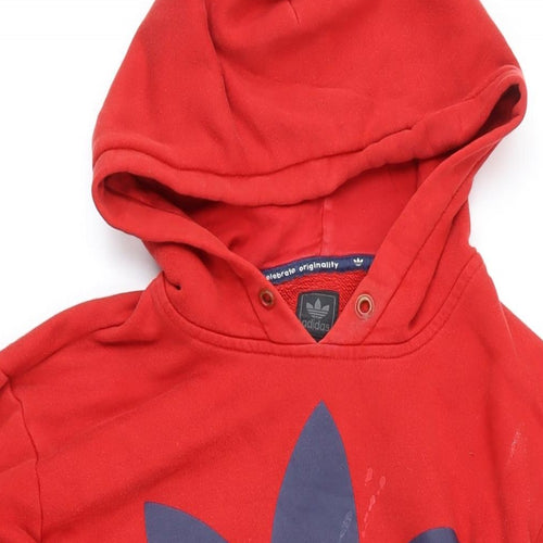 Addidas Mens Red Herringbone Cotton Pullover Hoodie Size M