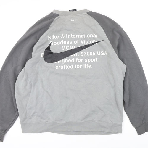 Nike Mens Grey Cotton Pullover Sweatshirt Size XL - Nike logo