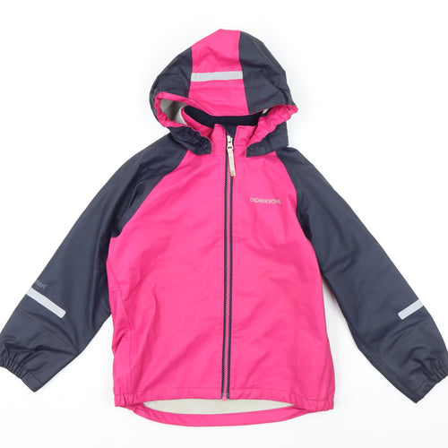 Didriksons Girls Pink Colourblock Rain Coat Coat Size 6-7 Years Zip