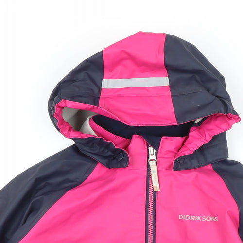 Didriksons Girls Pink Colourblock Rain Coat Coat Size 6-7 Years Zip