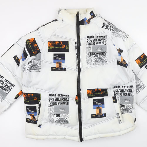 Made Extreme Mens White Geometric Puffer Jacket Jacket Size M Zip - Space. Steven hawkins