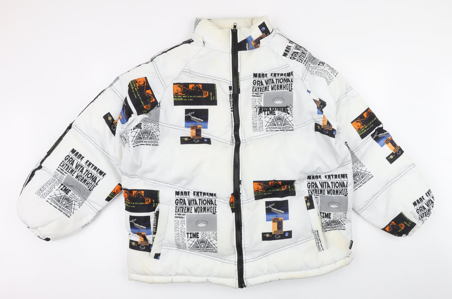 Made Extreme Mens White Geometric Puffer Jacket Jacket Size M Zip - Space. Steven hawkins