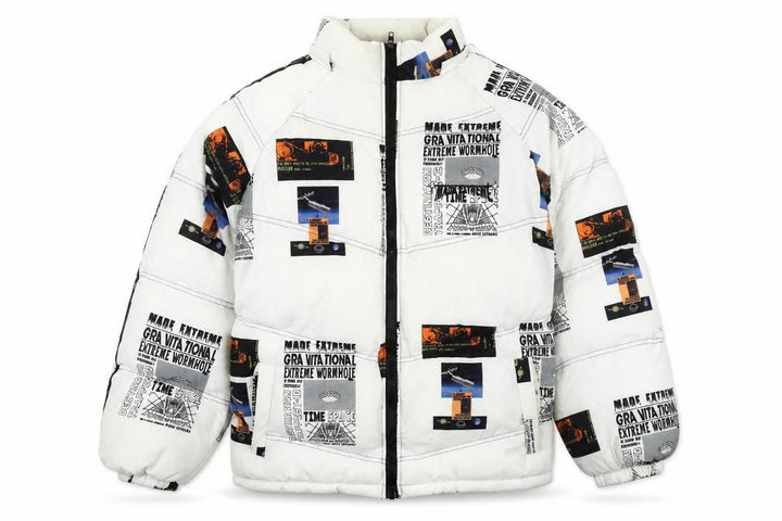 Made Extreme Mens White Geometric Puffer Jacket Jacket Size M Zip - Space. Steven hawkins