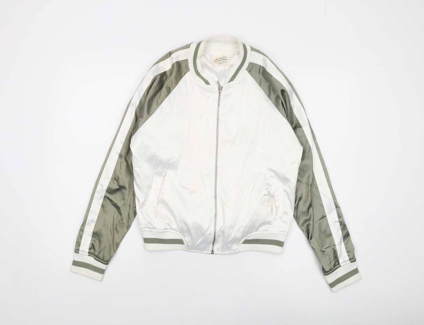 Ashley Womens White Bomber Jacket Jacket Size S Zip