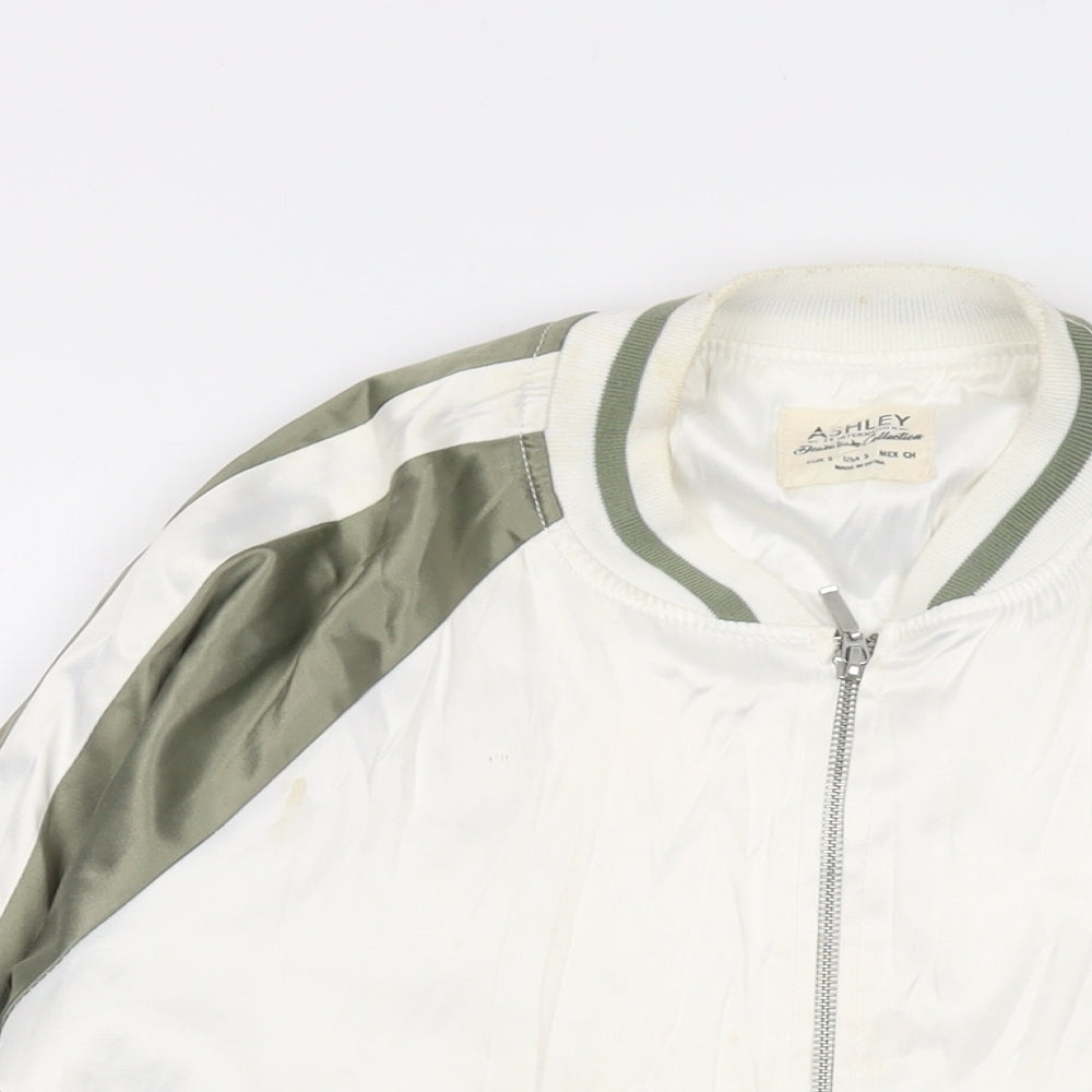Ashley Womens White Bomber Jacket Jacket Size S Zip