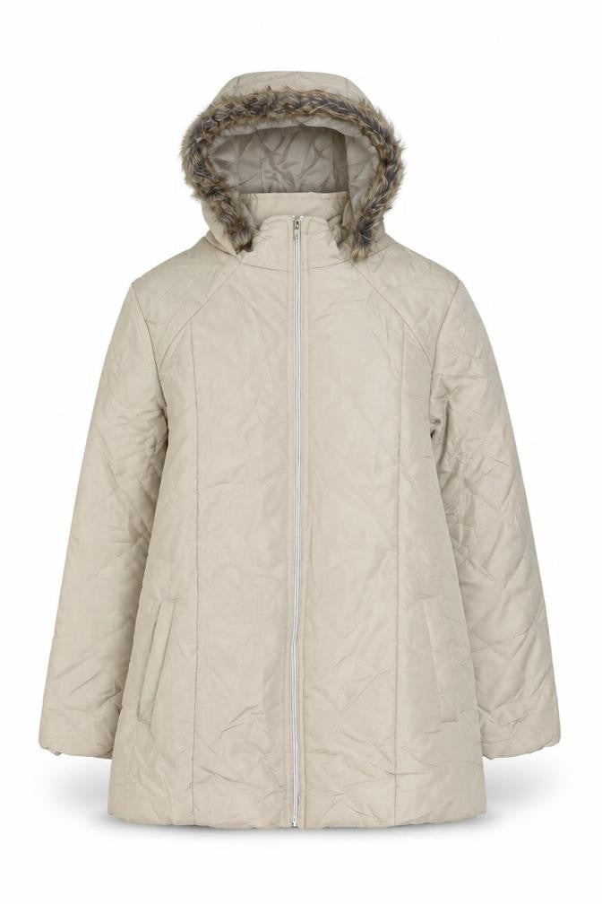 Front view of Anna de Lancay women’s beige jacket, size M, zip